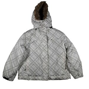 Gotcha Plaid Faux Fur Hooded Snowboard Ski Jacket Women's XL Winter Coat‎